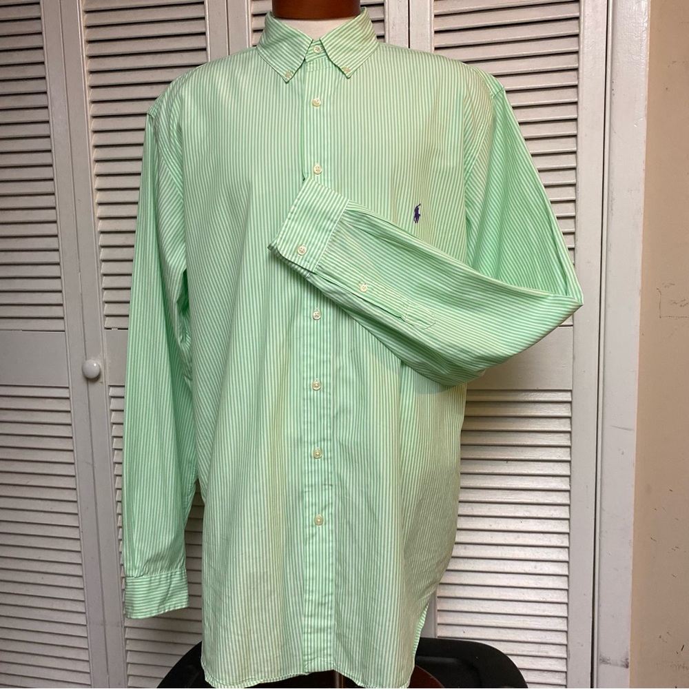 Ralph Lauren Size XL Tall Classic Fit Long Sleeve Button Down Green Stripe